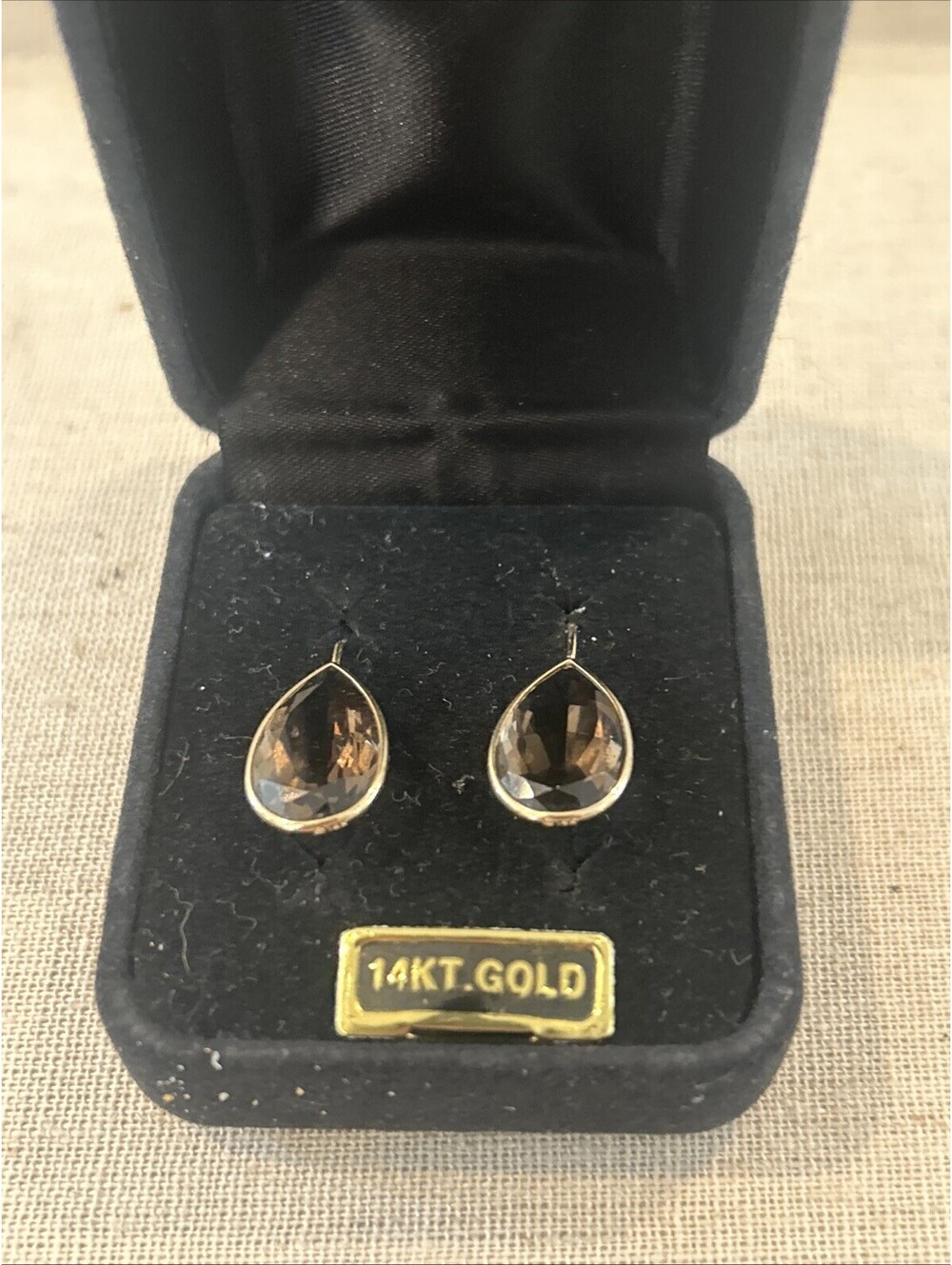 Fine 14kt Gold Tear Drop Smoky Quartz Earrings.